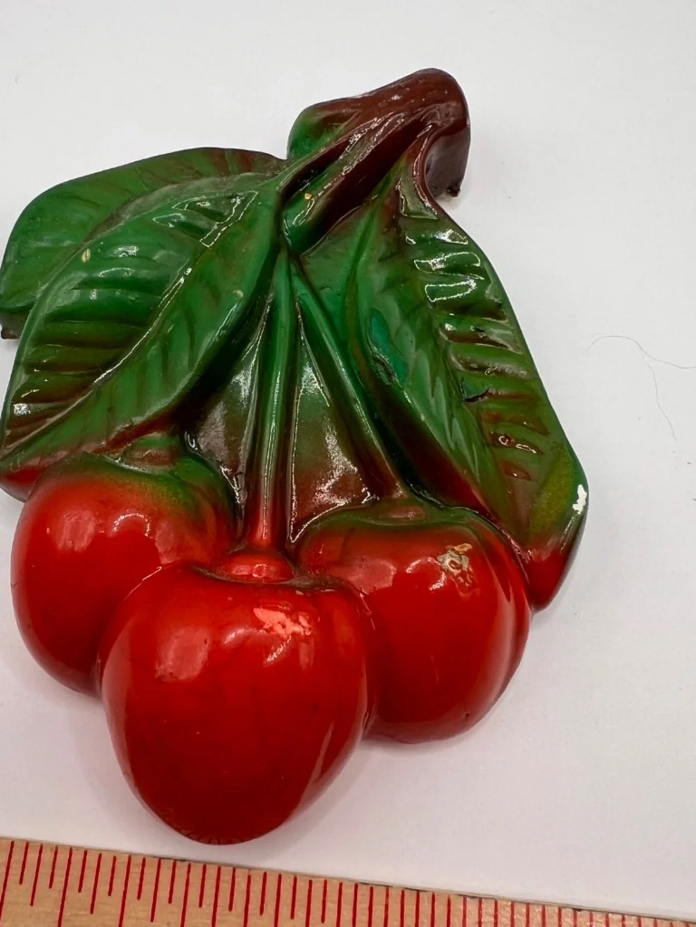 VTG Chalkware Red Cherries Wall Plague. Set of 2. Hand Painted. Plaster